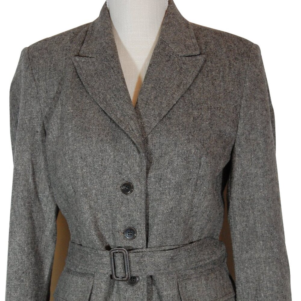 Covington Womens Brown Tweed Wool 3 Button Belt Jacket NWT - Size 6